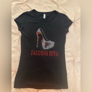 Atlanta Falcons Diva Rhinestone Black T Shirt, Size Medium